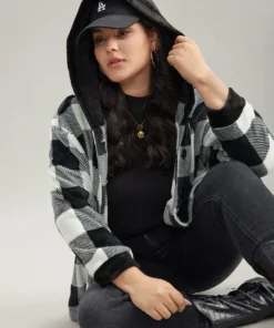 Plaid Button Through Patchwork Hooded Jacket -Clothing Shop 520110755 na a8064164 ea52 419c 9ab8 8acc3d7b2630