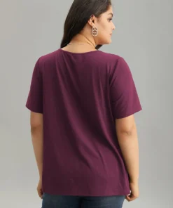 Solid Keyhole Cut Out T-shirt -Clothing Shop 520119891 fs ea304ea3 6f41 410a a0fd 131c2e9f0135