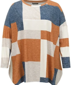 Colorblock Contrast Round Neck Dolman Sleeve T-shirt -Clothing Shop 520138621 kg