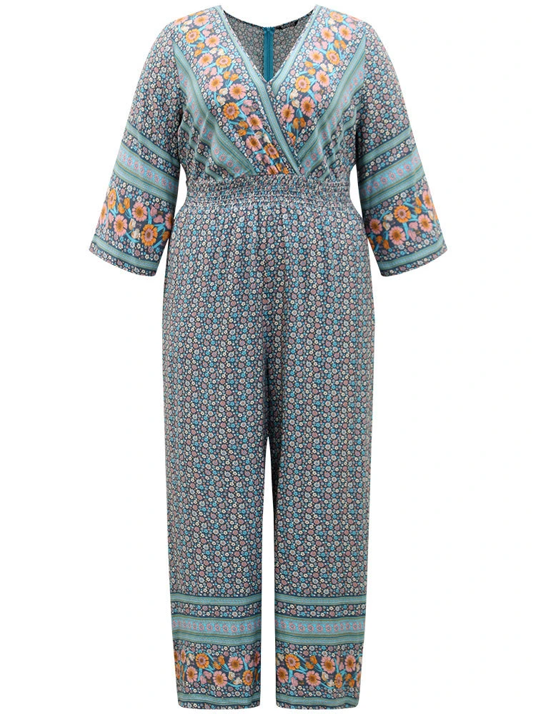 Floral Print Shirred Overlap Collar Jumpsuit 10 Floral Print Shirred Overlap Collar Jumpsuit - Image 8