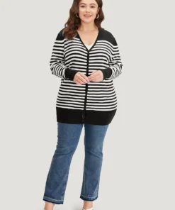 Supersoft Essentials Striped Patchwork Elastic Cuffs Cardigan 15 Supersoft Essentials Striped Patchwork Elastic Cuffs Cardigan -Clothing Shop 521264604 th