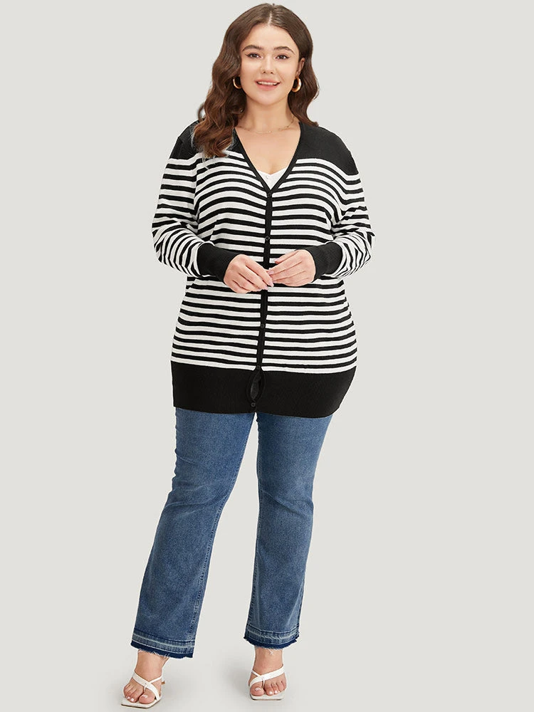 Supersoft Essentials Striped Patchwork Elastic Cuffs Cardigan 7 Supersoft Essentials Striped Patchwork Elastic Cuffs Cardigan - Image 5