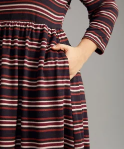 Striped Print Round Neck Pocket Elastic Waist Dress -Clothing Shop 521555969 tl