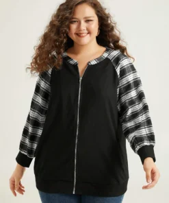 Plaid Patchwork Pocket Zipper Fly Jacket -Clothing Shop 522199950 nm