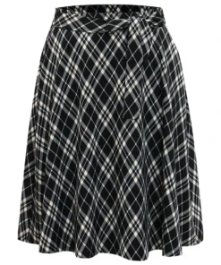 Plaid Elastic Waist Knot Ties Skirt -Clothing Shop 522798191 pp