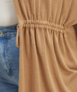 Plain Drawstring Bowknot Front Drop Shoulder Cardigan -Clothing Shop 523187336 au