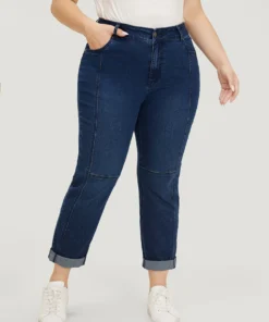 Very Stretchy Pocket Dark Wash Patchwork Jeans