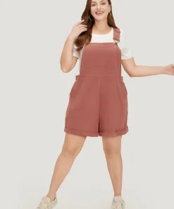 Plain Pocket Button Side Overall Jumpsuit -Clothing Shop 523903455 bp