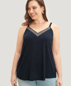 Solid Adjustable Straps Webbing Patchwork Cami Top