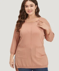 Solid Patched Pocket Split Side High Low Hem Pullover 14 Solid Patched Pocket Split Side High Low Hem Pullover -Clothing Shop 524884607 vp