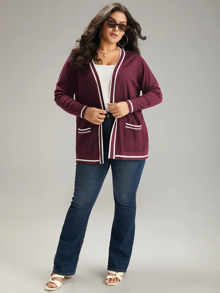 Supersoft Essentials Striped Patchwork Pocket Open Front Cardigan 18 Supersoft Essentials Striped Patchwork Pocket Open Front Cardigan - Image 16