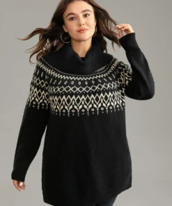 Bandana Print Turtle Neck Elastic Cuffs Pullover