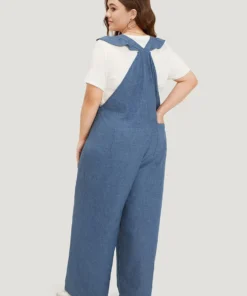 Plain Pocket Button Through Ruffle Trim Overall Jumpsuit -Clothing Shop 526276673 nc