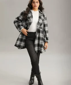Plaid Belted Pocket Double Breasted Coat -Clothing Shop 52651762 ax