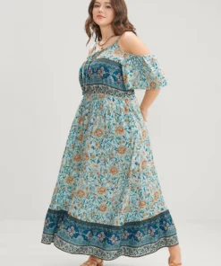 Floral Print Pocket Keyhole Ruffles Cold Shoulder Maxi Dress -Clothing Shop 526701507 nq 9fd84441 e46a 4d3c 8666 e78c6aa5c5ec