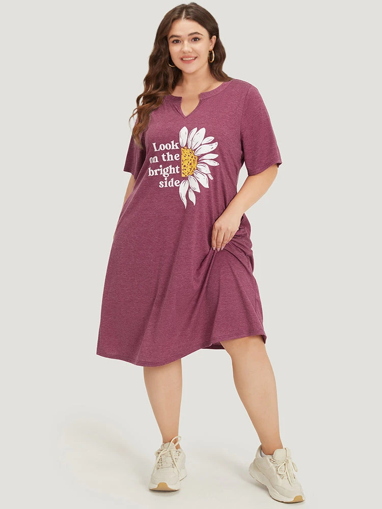 Supersoft Essentials Slogan & Sunflower Print Notched Pocket Dress 3 Supersoft Essentials Slogan & Sunflower Print Notched Pocket Dress