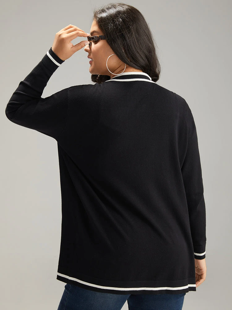 Supersoft Essentials Striped Patchwork Pocket Open Front Cardigan 4 Supersoft Essentials Striped Patchwork Pocket Open Front Cardigan - Image 2