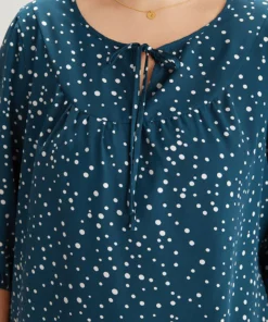 Polka Dot Knot Neck Arc Hem Blouse -Clothing Shop 527040565 oj