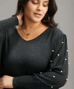 Supersoft Essentials Solid Pearl Beaded Elastic Cuffs Pullover -Clothing Shop 527306779 pa