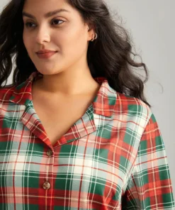 Christmas Plaid Button Up Sleep Top -Clothing Shop 527895587 py
