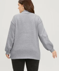 Solid Pointelle Knit Lantern Sleeve Mock Neck Heather Knit Top -Clothing Shop 527937898 vo c9902929 e0ae 451c 9747 cab21bf49537