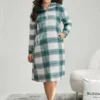 Plaid Contrast Half Zip Hooded Sleep Dress -Clothing Shop 528143754 nd