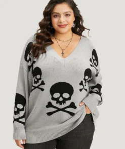 Supersoft Essentials Halloween Skull Print V Neck Pullover