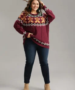 Christmas Gingerbread Man Print Plisse Pullover -Clothing Shop 528308961 zs