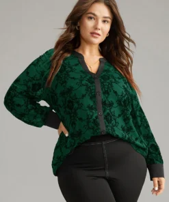 Floral Print Mesh V Neck Blouse -Clothing Shop 528412171 ix