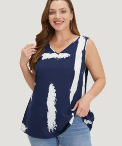 Brush Print V Neck Tank Top