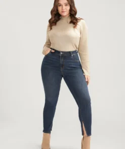 Mom Jeans Skinny Moderately Stretchy High Rise Medium Wash Split Jeans -Clothing Shop 528943383 wd bafd5195 5c87 4d70 a55e 21fc45efc640