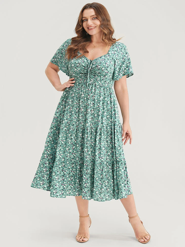 Ditsy Floral Drawstring Ruched Pocket Ruffle Tiered Dress 5 Ditsy Floral Drawstring Ruched Pocket Ruffle Tiered Dress - Image 3