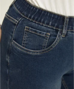 Very Stretchy High Rise Dark Wash Beaded Detail Cropped Jeans -Clothing Shop 529068224 mm