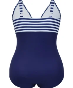 Striped Patchwork Wrap Knot Front One Piece Swimsuit -Clothing Shop 529795263 bi