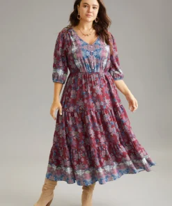 Boho Print Button Detail Ruffle Layered Hem Dress -Clothing Shop 531057808 cf 54813c0f 555e 4a06 9a97 6aa786245e5e