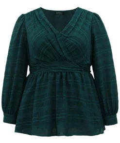 Plaid Wrap Ruched Lantern Sleeve Blouse -Clothing Shop 531504503 bv 85103fd7 8cb9 4c2f b018 393078a6a02f