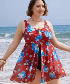 Floral Print Split Front Ruched A Line Swim Dress -Clothing Shop 531533856 yh 545b0d77 4e5a 489e b190 4d960a570ca0