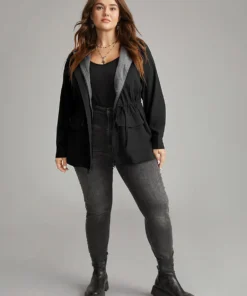 Contrast Hooded Drawstring Flap Pocket Coat -Clothing Shop 531584699 wc