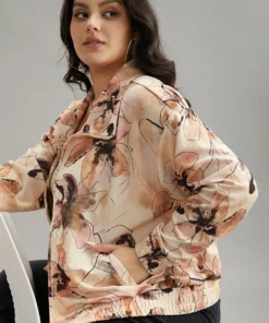 Floral Zipper Gathered Elastic Cuffs Jacket -Clothing Shop 531746586 hl 44e8115d c33f 4e77 9b68 477ee9987308