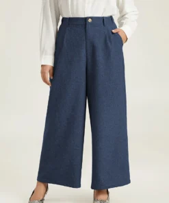 Plain Wide Leg Elastic Waist Pocket Pants -Clothing Shop 532206909 od