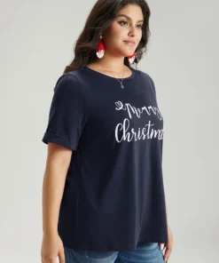 Christmas Print Round Neck T-shirt 30 Christmas Print Round Neck T-shirt -Clothing Shop 532283799 zn
