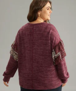 Boho Print Patchwork Tiered Ruffles Dolman Sleeve Sweatshirt -Clothing Shop 532530144 id