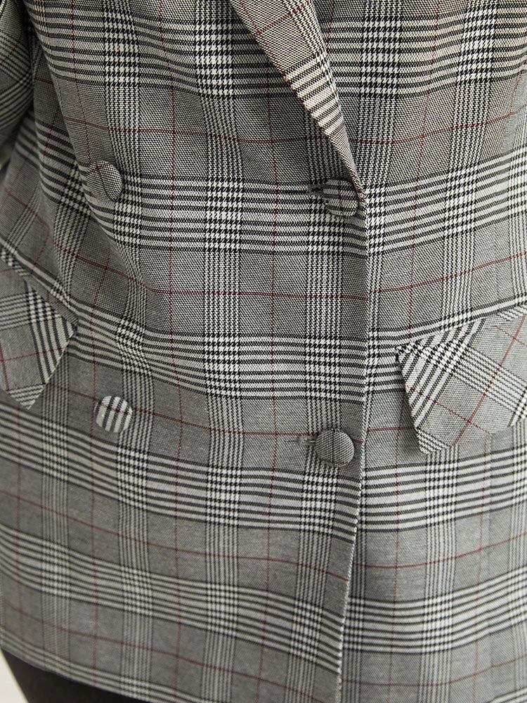 Plaid Lapel Collar Pocket Button Up Blazer 11 Plaid Lapel Collar Pocket Button Up Blazer - Image 9