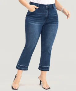Bootcut Very Stretchy High Rise Dark Wash Fringe Detail Jeans