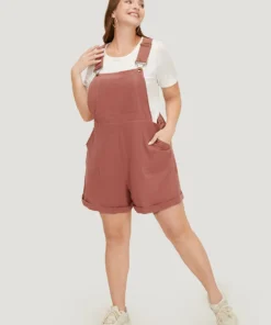 Plain Pocket Button Side Overall Jumpsuit -Clothing Shop 533349639 gi