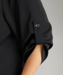 Anti-Wrinkle Solid Cowl Neck Tab Sleeve Blouse -Clothing Shop 533810312 pi