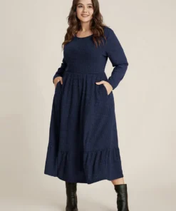 Solid Pocket Rib Knit Ruffle Hem Dress Without Belt -Clothing Shop 533954555 jv 1eddda5e 5555 4c9f bb97 92abef545b97