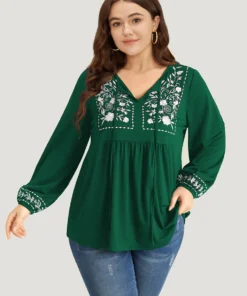 Floral Embroidered Knot Neck Lantern Sleeve T-shirt 36 Floral Embroidered Knot Neck Lantern Sleeve T-shirt -Clothing Shop 534401390 yl 4d223d05 927c 443c 8990 0234f78dbaf4