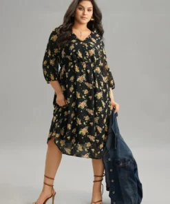 Floral Overlap Collar Pocket Elastic Waist Dress 8 Floral Overlap Collar Pocket Elastic Waist Dress -Clothing Shop 534580733 qw