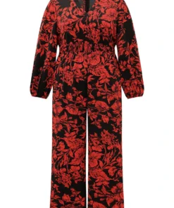 Silhouette Floral Print Notched Shirred Jumpsuit -Clothing Shop 534715670 rl